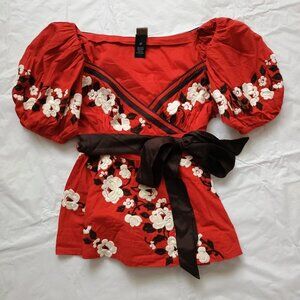 Anthropologie Embroidered Puff Sleeve Top